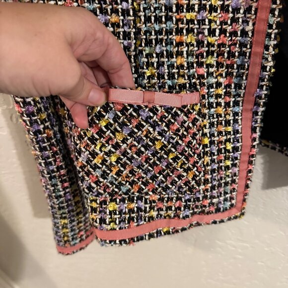 Hillard & Hanson Tweed Bow Accent Plus Size Long Sleeved Pink Piped Pocketed Bla - Picture 4 of 11